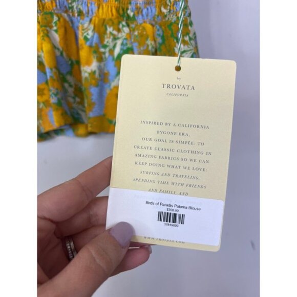 NWT Birds of Paradis Trovata V-Neck Paloma Blouse Golden Briar Yellow Floral - Picture 6 of 8